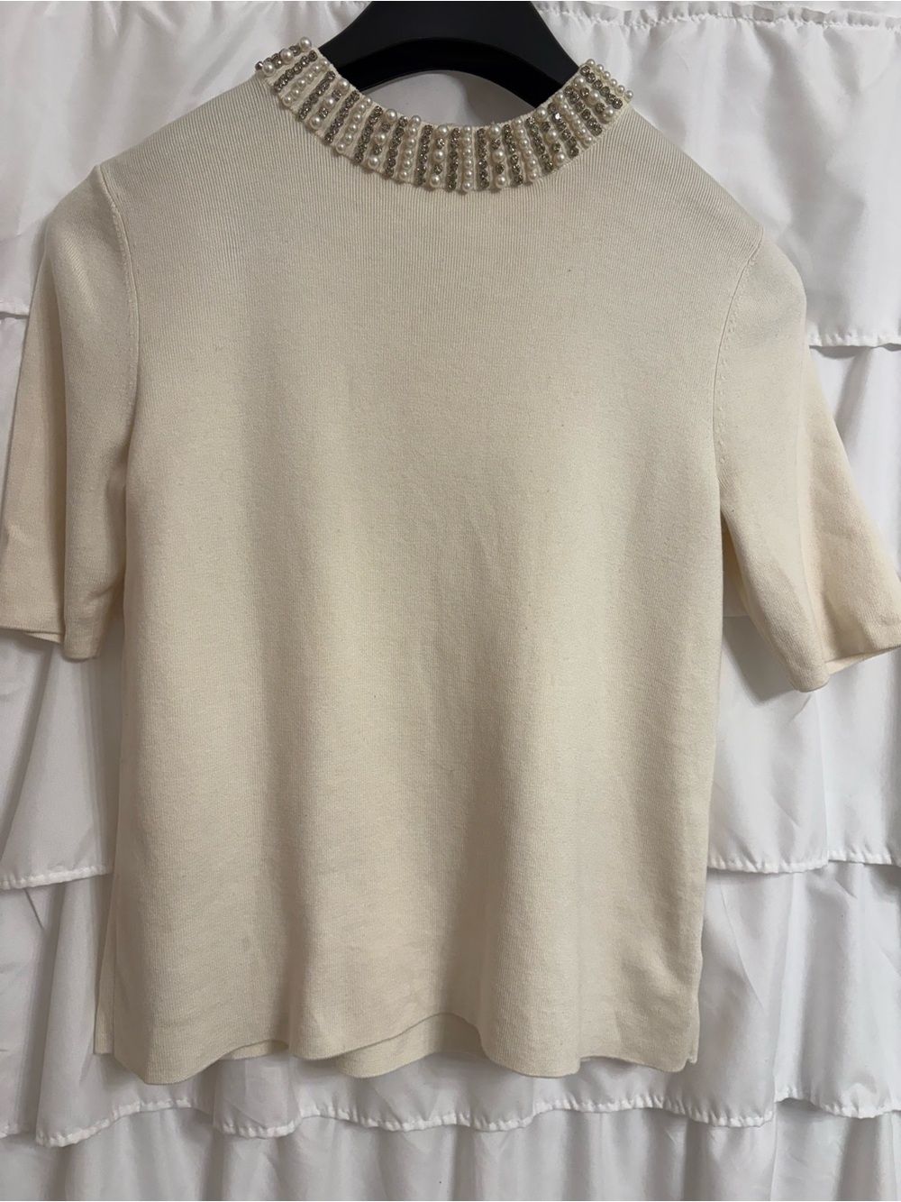 Ladies embellished short sleeve sweater